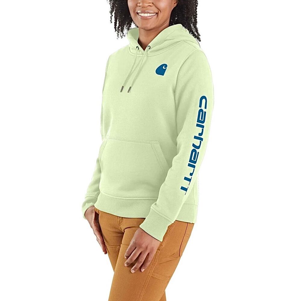 Carhartt Relaxed Fit Midweight Graphic Sleeve Hoodie Blue Herringbone XS NWT